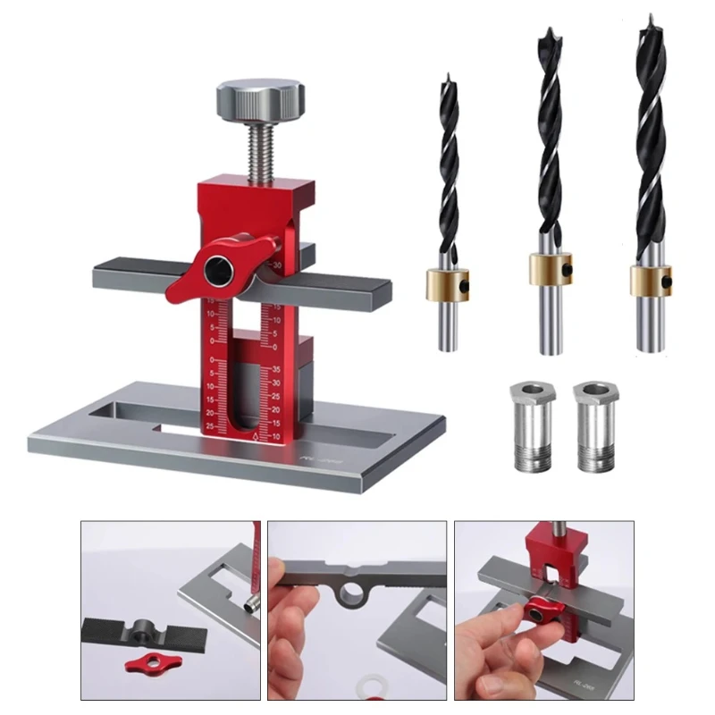 

For Easy and Precise Door Installation Projects Professional Aluminum Alloy Cabinet Door Jig with Clamp and Drill Bits