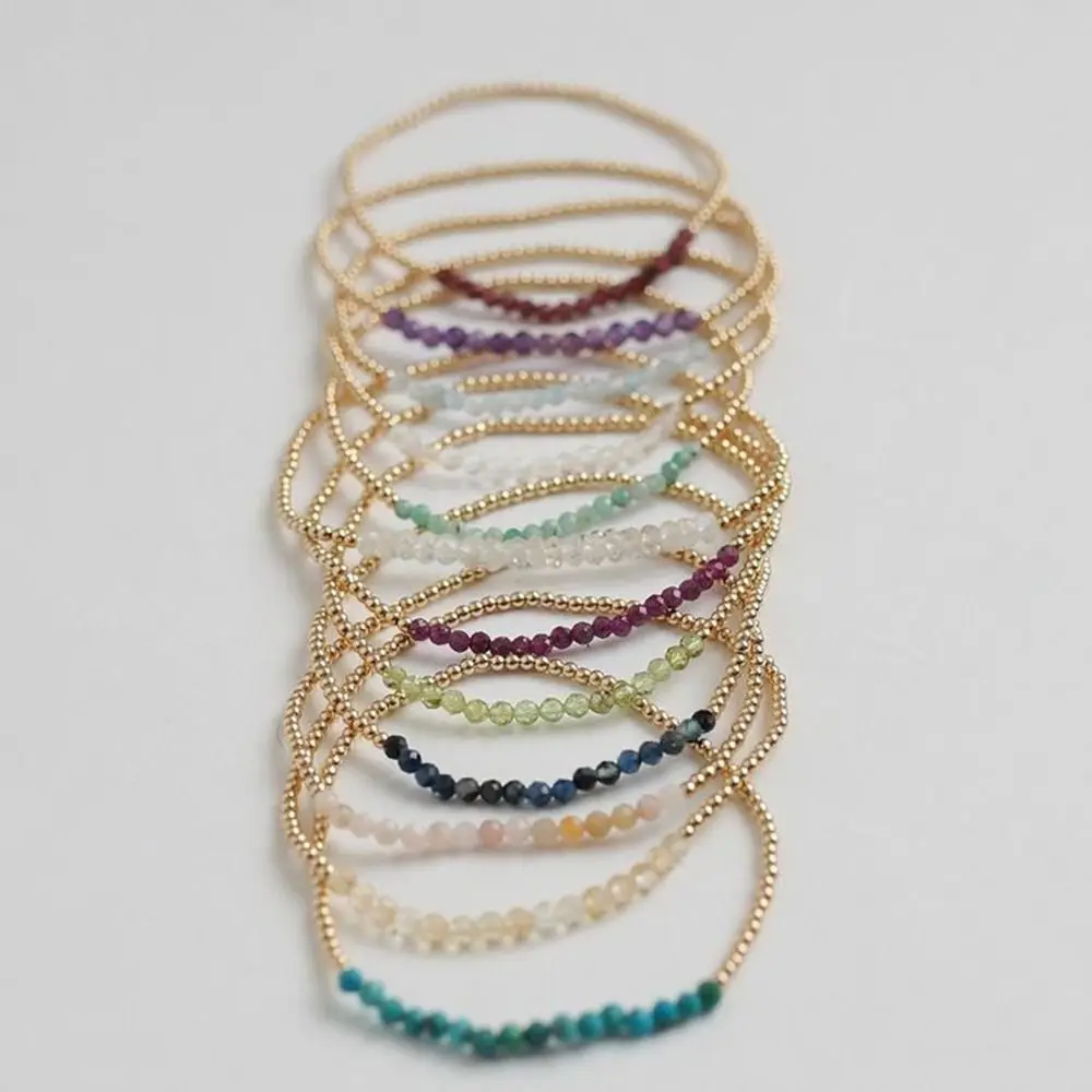Gold Plated Stackable Beaded Bracelet Waterproof Tarnish Resistant Boho Stone Bracelet Handmade Elasticity Stretch Bracelet