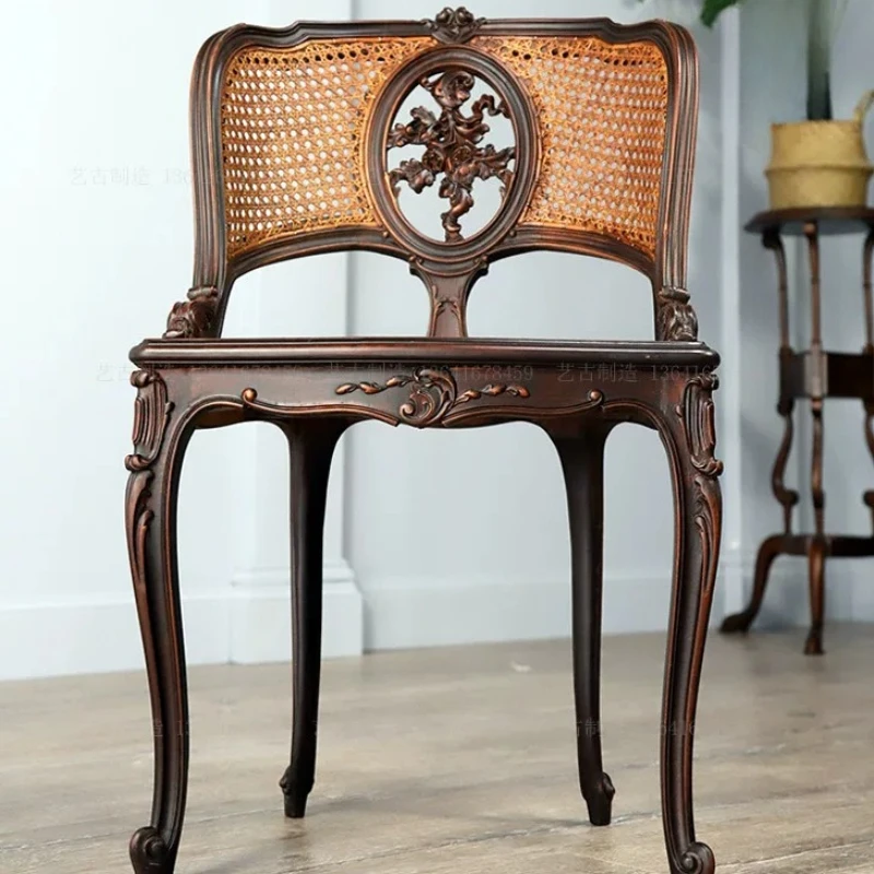 

Log rattan leisure chair European retro nostalgic antique back chair B & B home small apartment