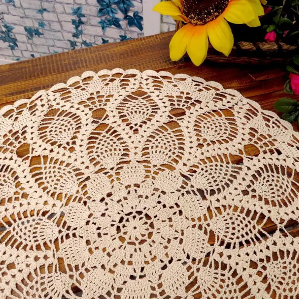 Handmade Crochet Lace Doily Cotton Table Mat Floral Decor Ornament for Dining Table Home Setting