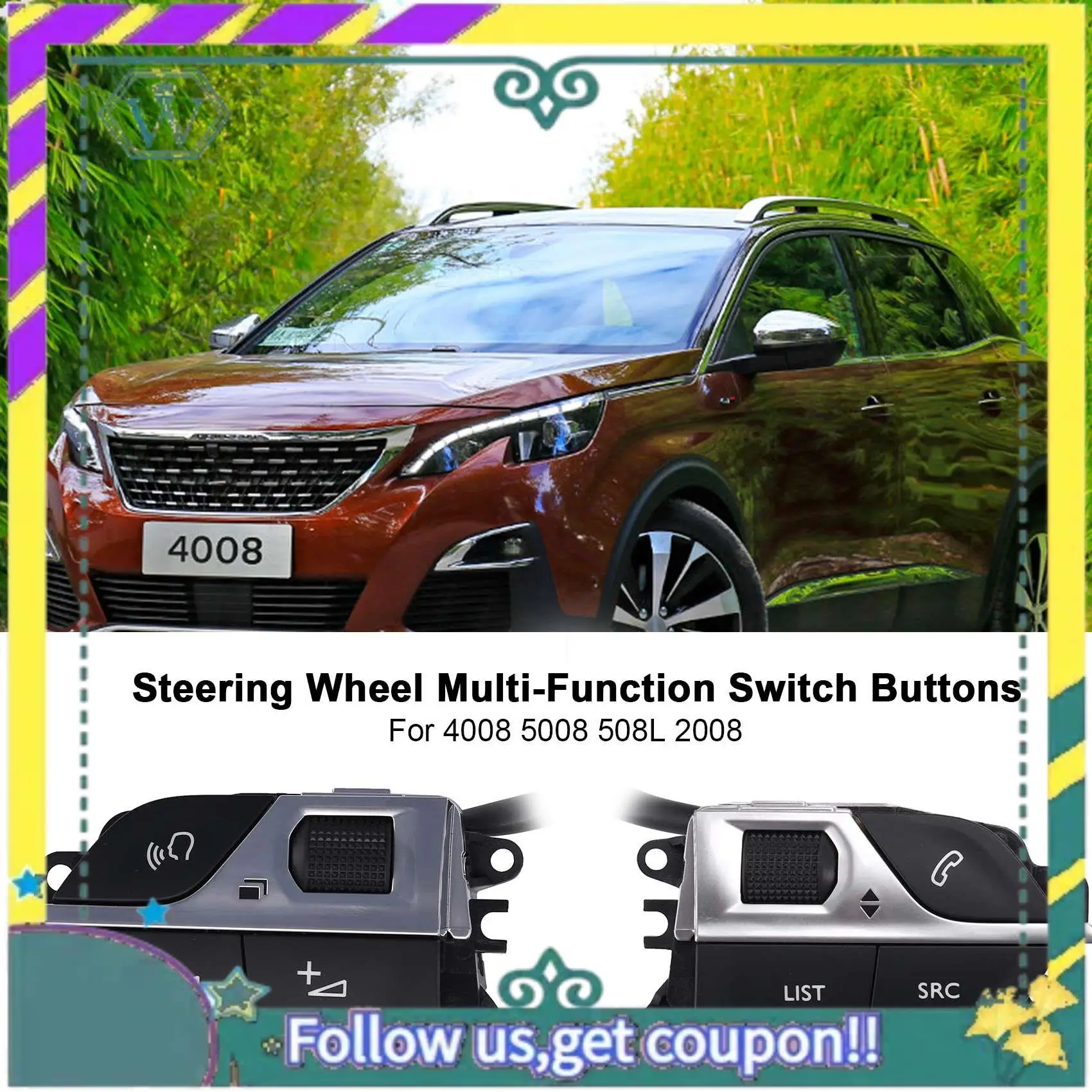 

A82U-Car Steering Wheel Multi-Function Switch Buttons For 4008 5008 508L 2008