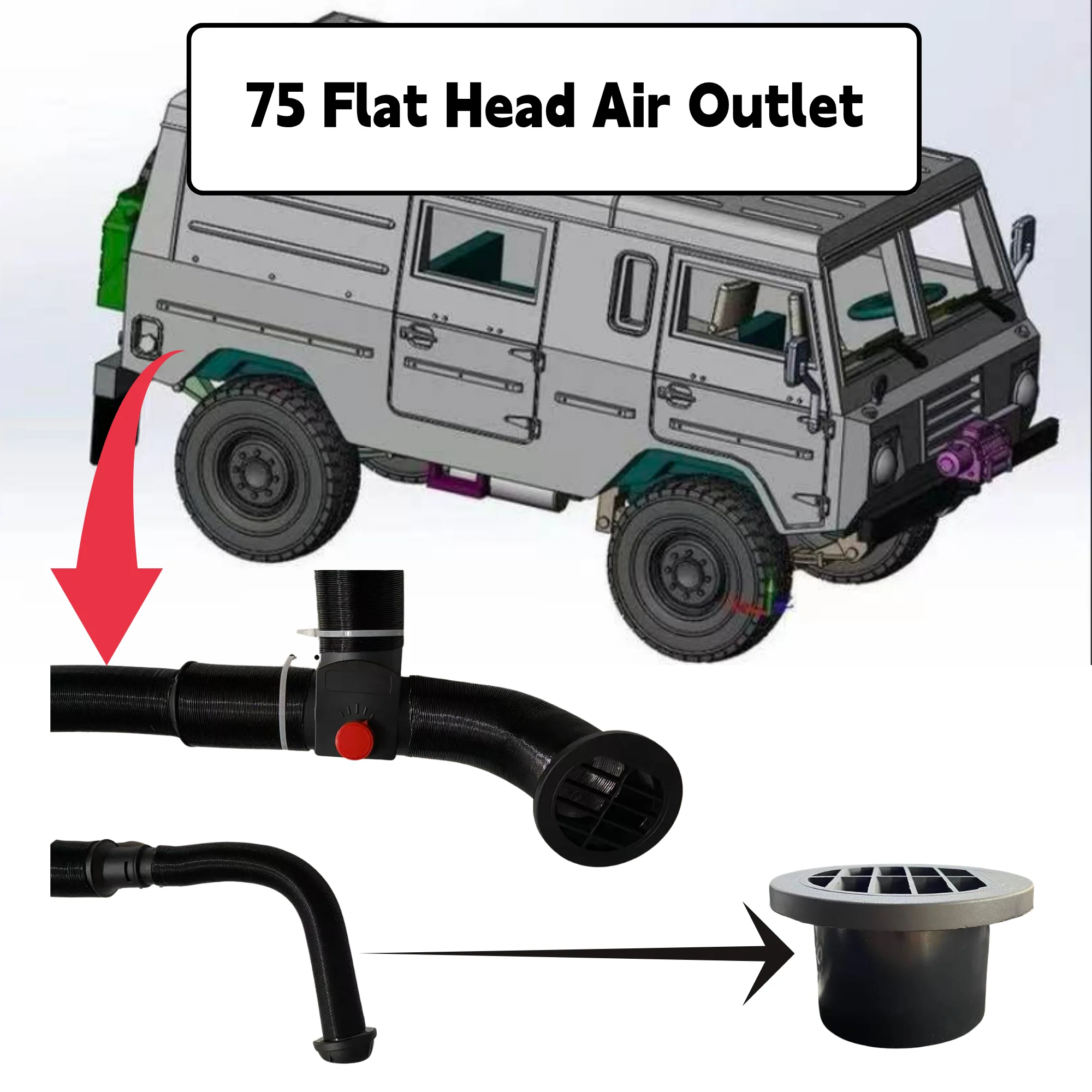 

Air Vent Ducting Piece Round Flat Pipe Outlet Exhaust Connector for Webasto Eberspaecher Parking Heater Accessory 75mm/2.95inch