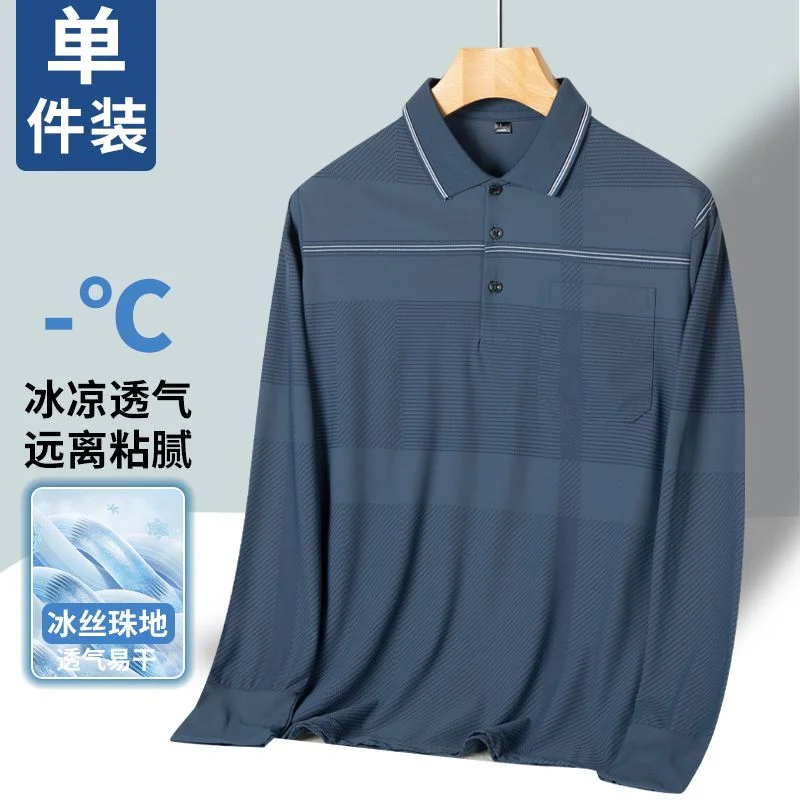 

Breathable Long Sleeve T Shirt For Middle Aged Dad Casual Polo Shirt Men