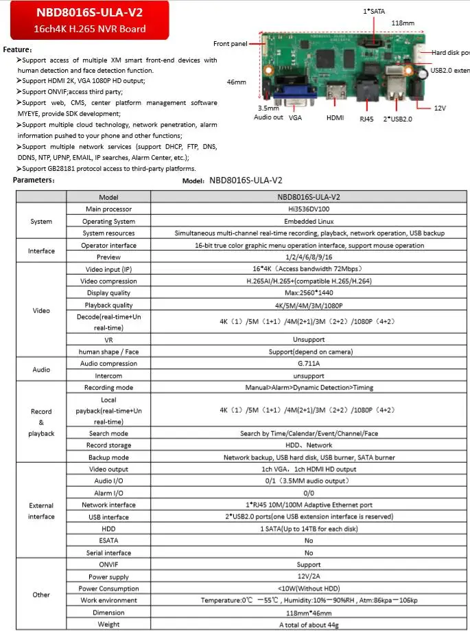 Imagem -05 - Max 14tb Xmeye Áudio H.265 Mais 8mp 4k 32ch 16ch 16 Canais Detecção de Rosto Onvif Cctv Dvr Nvr Motherboard Dc12v Hi3536c