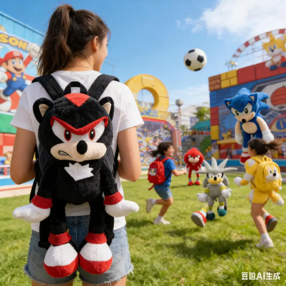 

Boys and Girls Super Sonic 3D Plush Backpack, Red and Blue, Hedgehog Knuckles Tails Shadow Plush Toy Backpack, Children's Gifts