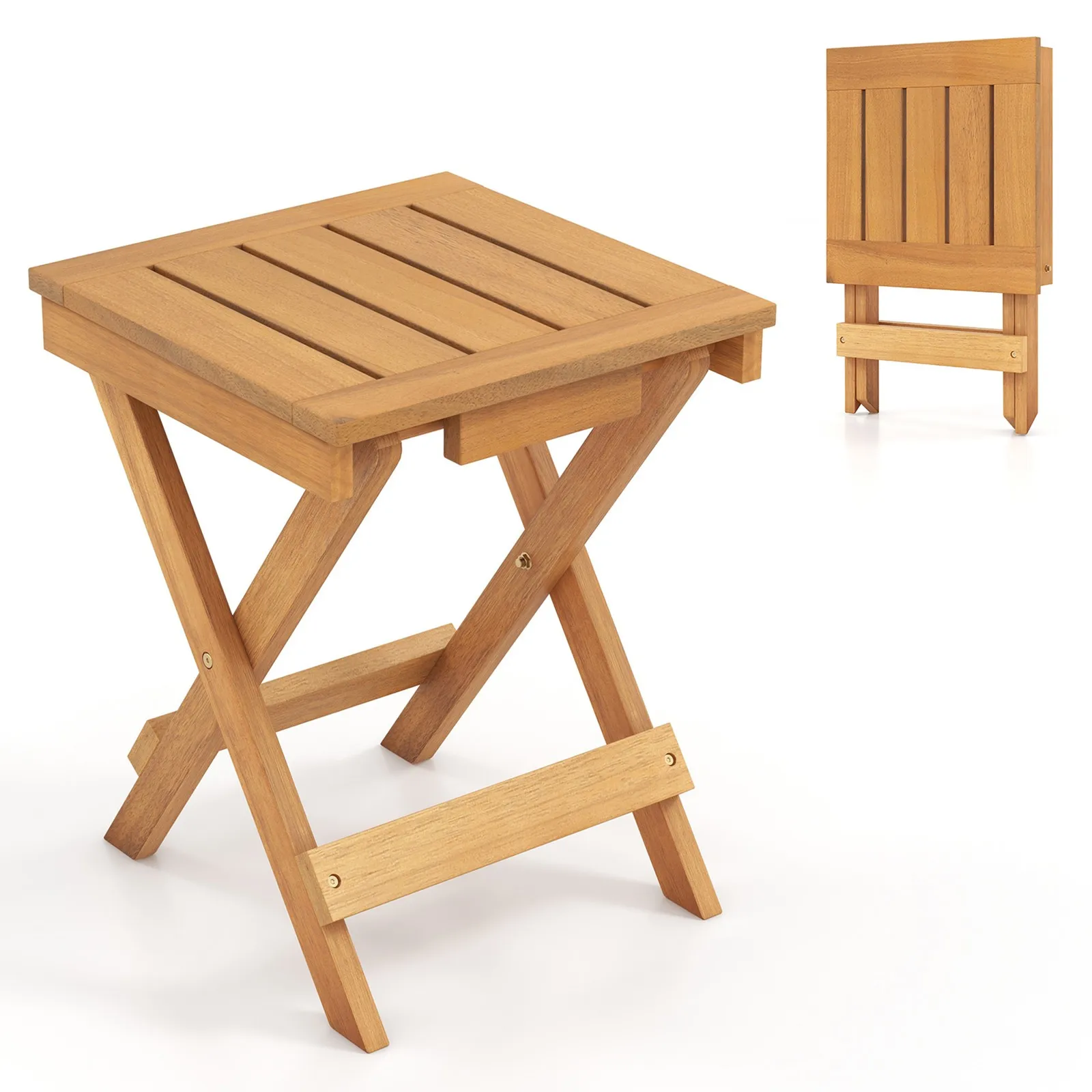 

14 inch Outdoor Folding Side Table Hardwood Square Compact Patio Table
