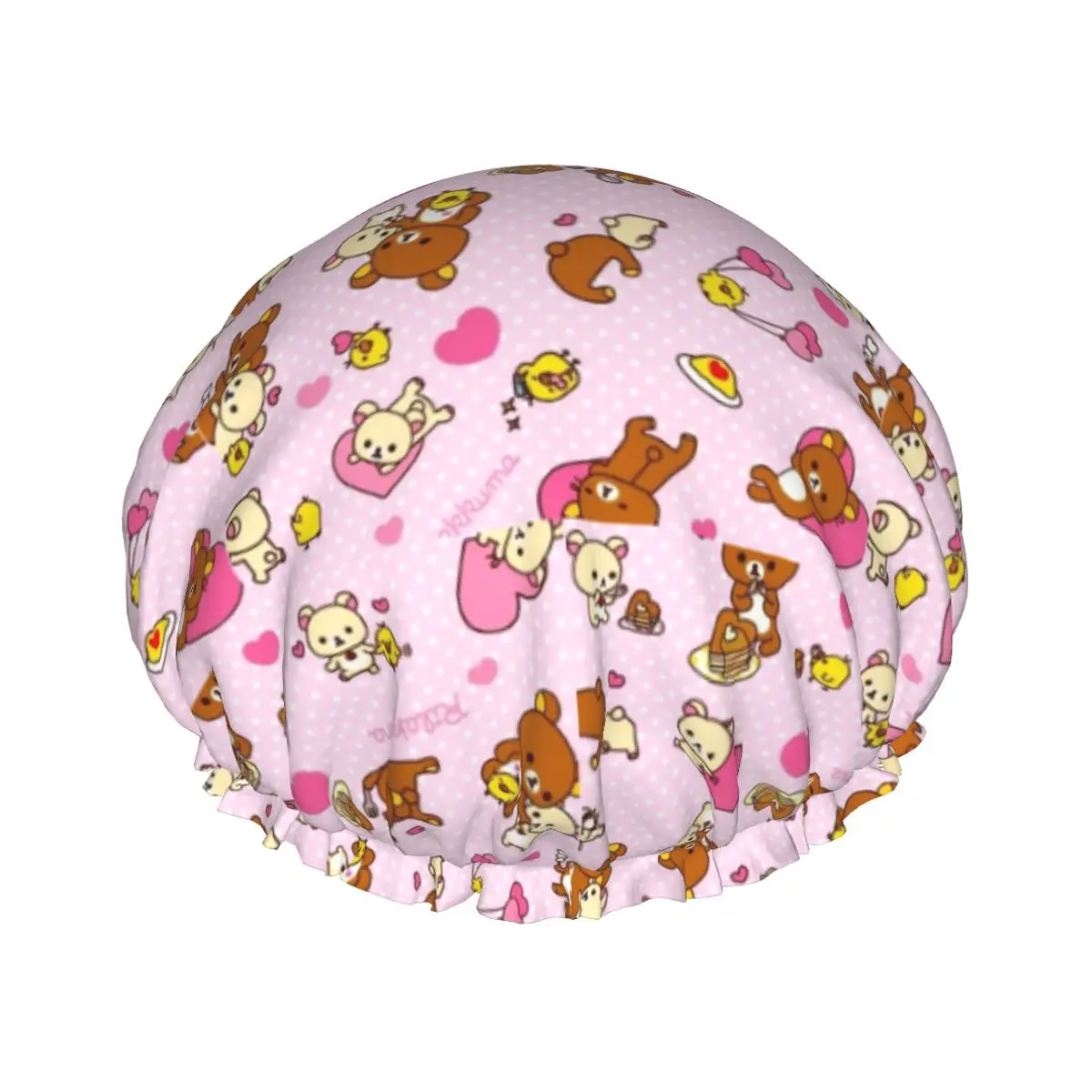 Rilakkuma Shower Cap Women Double Layer Waterproof Japanese Video Game Characters Bath Caps for Long Hair