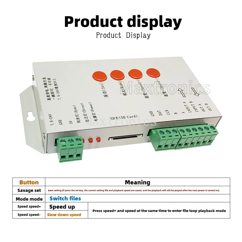 DC5V ~ 24V T1000S tarjeta SD controlador LED RGB Max 2048 píxeles para WS2815 LPD6803 SK6812IC WS2812B WS2811 módulo de luz de tira LED