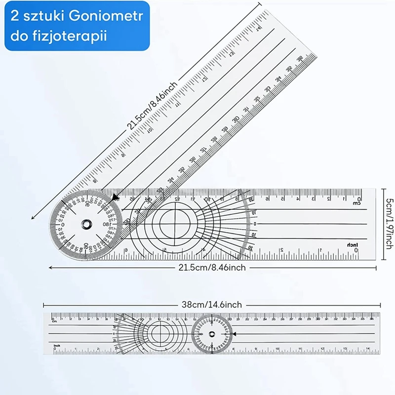 4 Pieces Goniometer Physiotherapy 360 Degree Rotation Protractor Physiotherapy PVC For Physiotherapy, Sports Therapy