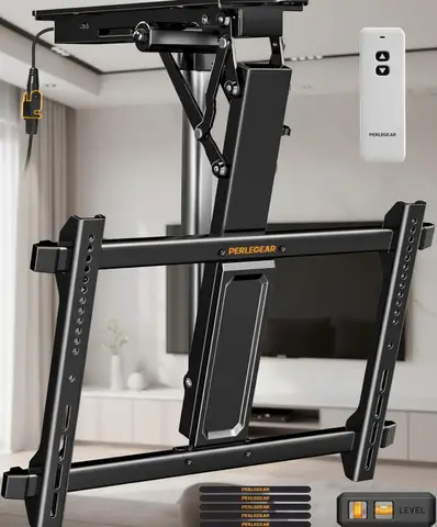 Support TV de plafond motorisé avec télécommande pour écrans plats incurvés de 32 à 70 pouces, support électrique rabattable