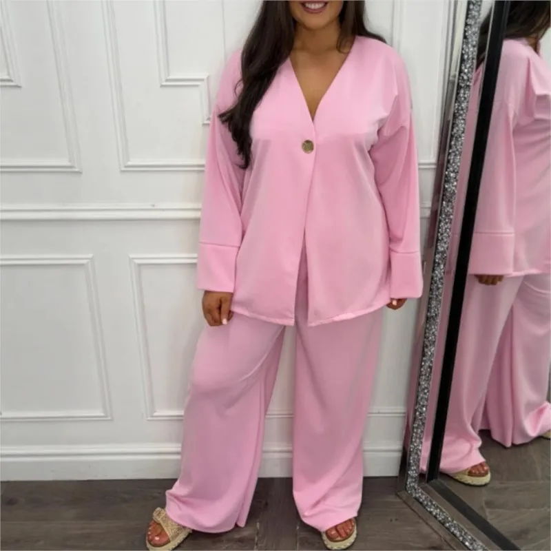 Sexy V-neck Loose Top Wide Leg Pants Fashionable Hoodie Two-piece Set Autumn Winter Women's New Casual Long Sleeved Pants Set