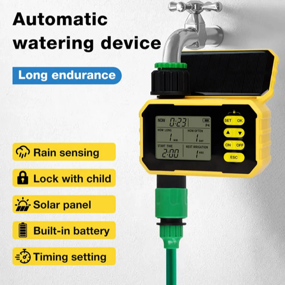 

Solar Powered Automatic Garden Timer with 12 Outlets Designed to Conserve Water Through Intelligent Rain Monitoring