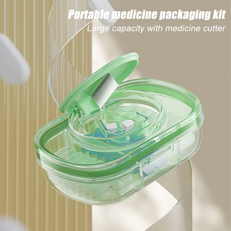 

1PCS Portable Pill Organizer Pill Cutter 2-in-1, Small Pill Box Medicine Supplement Pill Case, BPA Free Material 3 Compartments
