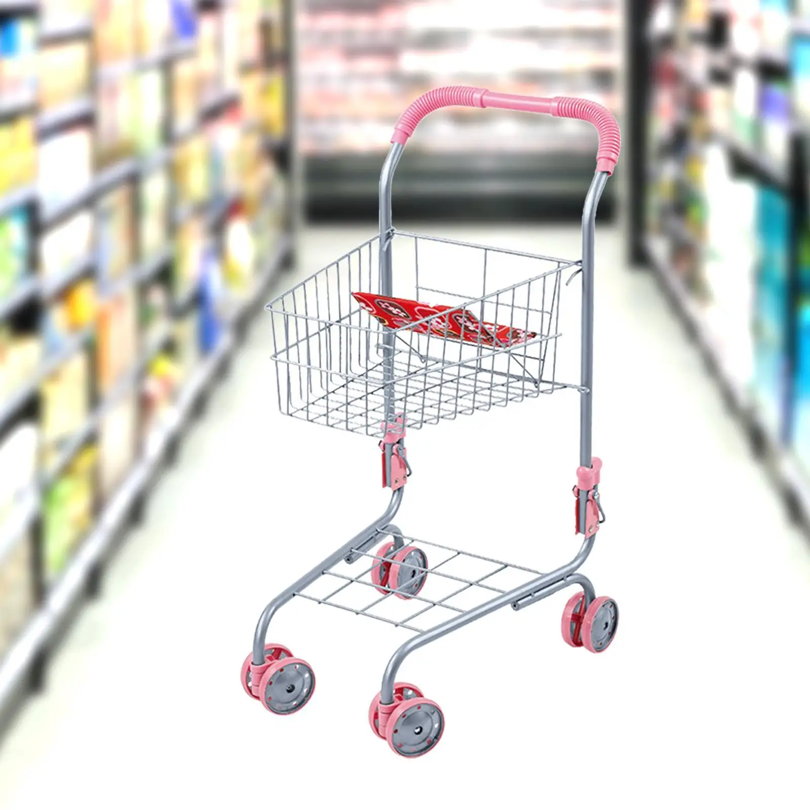 어린이 쇼핑 카트 쇼핑 카트 장난감 쉬운 조립 가짜 음식 액세서리 슈퍼마켓 트롤리 장난감 어린이를위한 식료품 카트