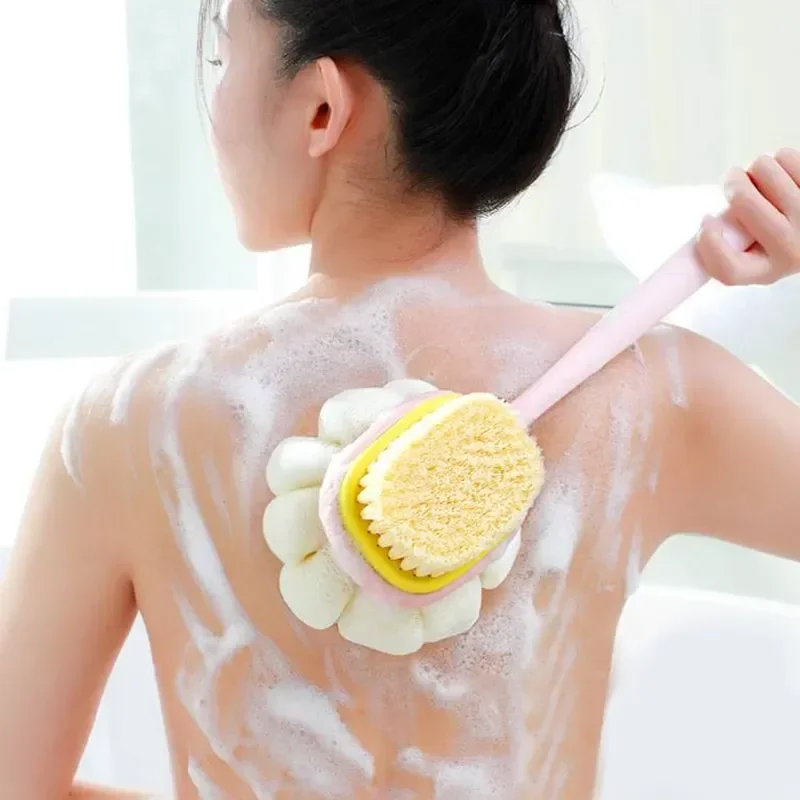 1Pc Pink Sponge Long Soft Hair Bath Brush Doubleside Rub Shower Brush Back Scrubber Exfoliating Tool view 2