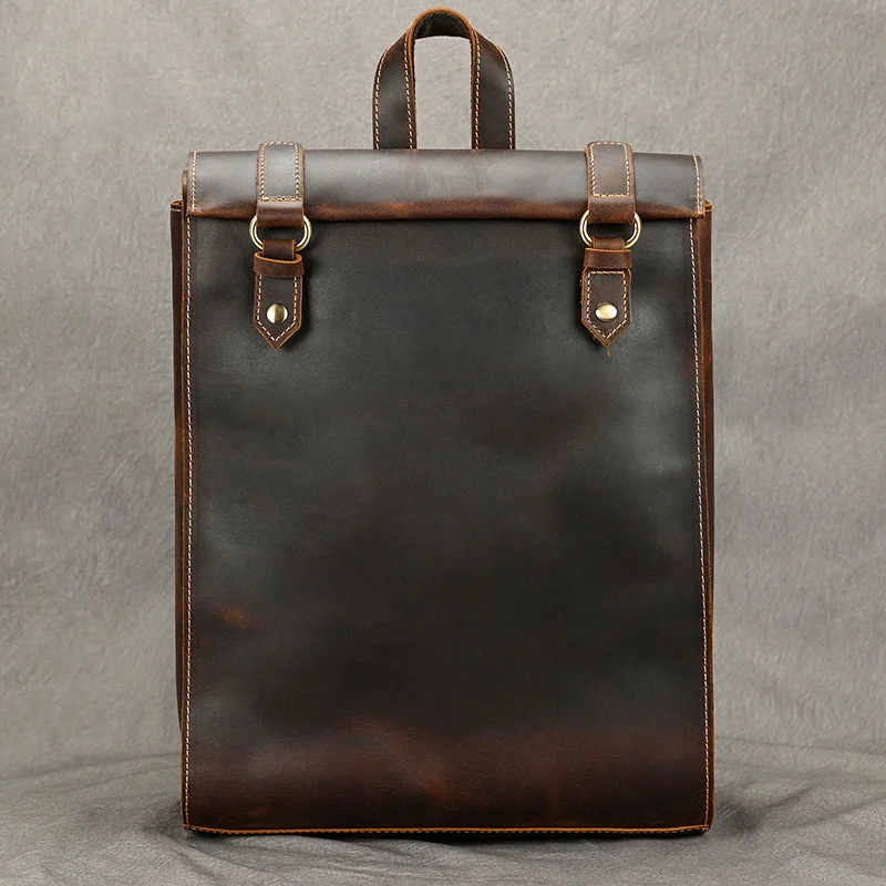 

Retro Design Leatherbackpack Men Women Cowskin Crazy Horse Leather School Backpacks Simple Style School Bagpack Male Anti Theft
