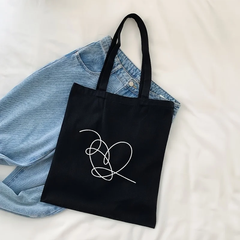 Newest Shoulder Cute Minimal Line Cat Paw Print Black Canvas Tote Bag Casual Student Daily Shoulder Bag view 4