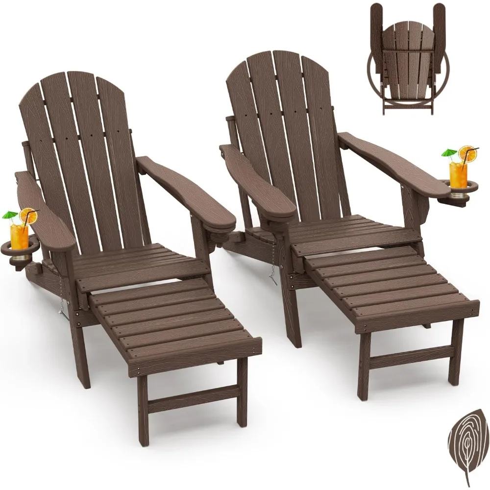 

Beach Chairs, All Weather Fire Pit Chair Cup Holdersfor Outdoor Poolside, Folding Retractable Footrest HDPE Plastic, Beach Chair
