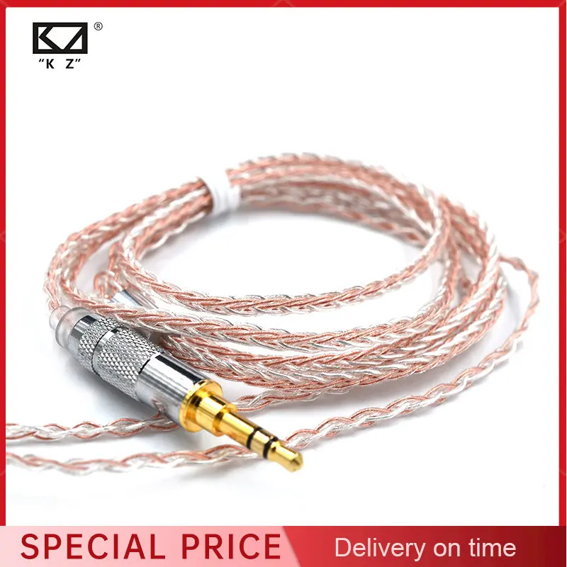 KZ earphone 8 Core Copper Silver Mixed upgrade Cable 3.5mm 2Pin MMCX Connector 0.78 0.75 For KZ CCA TFZ EDX Z1 S2 SA08 ASF ASX