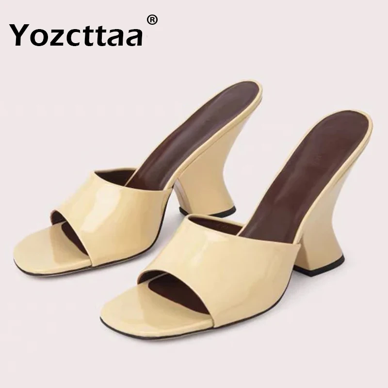 

Yozcttaa Size 34-43 Women Mules Sandals Real Leather Wedges High Heels Summer 2025 Ins Shoes Sexy Lusury Party Slides Slippers