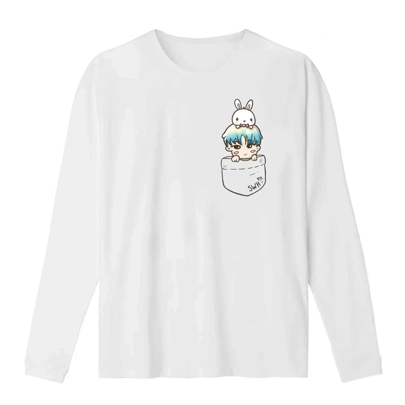 Monsta X Wonho & Bunny in pocket T-Shirt Summer Casual Cotton Tee Oversized Streetwear Tops Vintage Graphic Print