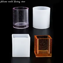 Silicone World Square Round Pen Holder Silicone Molds DIY Drop Glue Resin Mold Cylinder Candle Mold Gypsum Storage Box Mold