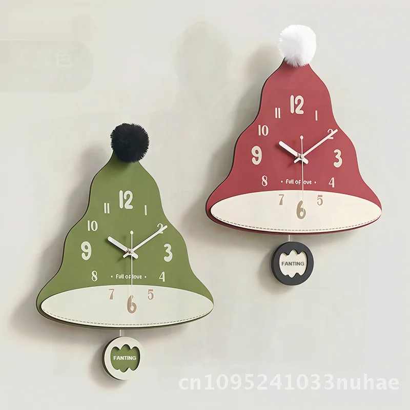 

Creative Christmas Hat Wall Clock European Style Home Living Room Decor Simple Battery Powered Restaurant Art Decoration