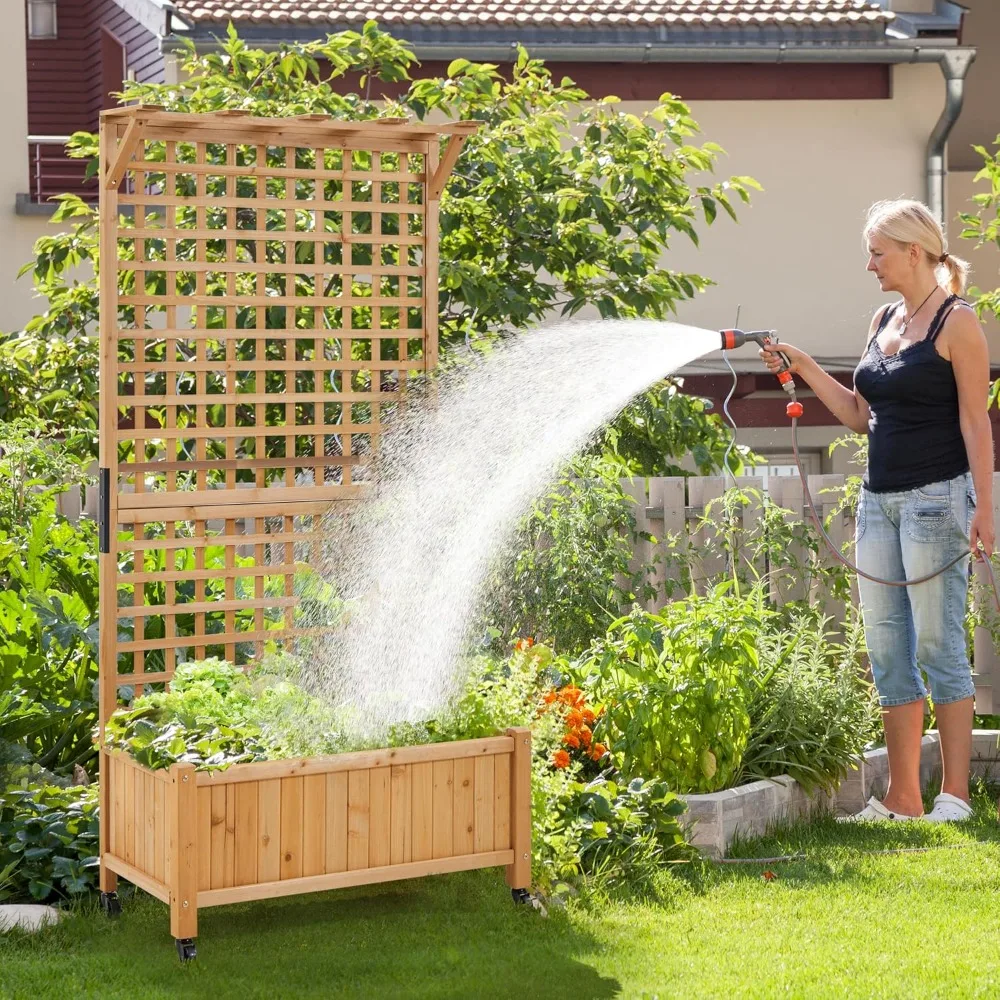 

72" H Horticulture Garden Planter with Trellis for Vine Climbing Plants Garden Box Outdoor W/Drainage Holes Raised, Customized