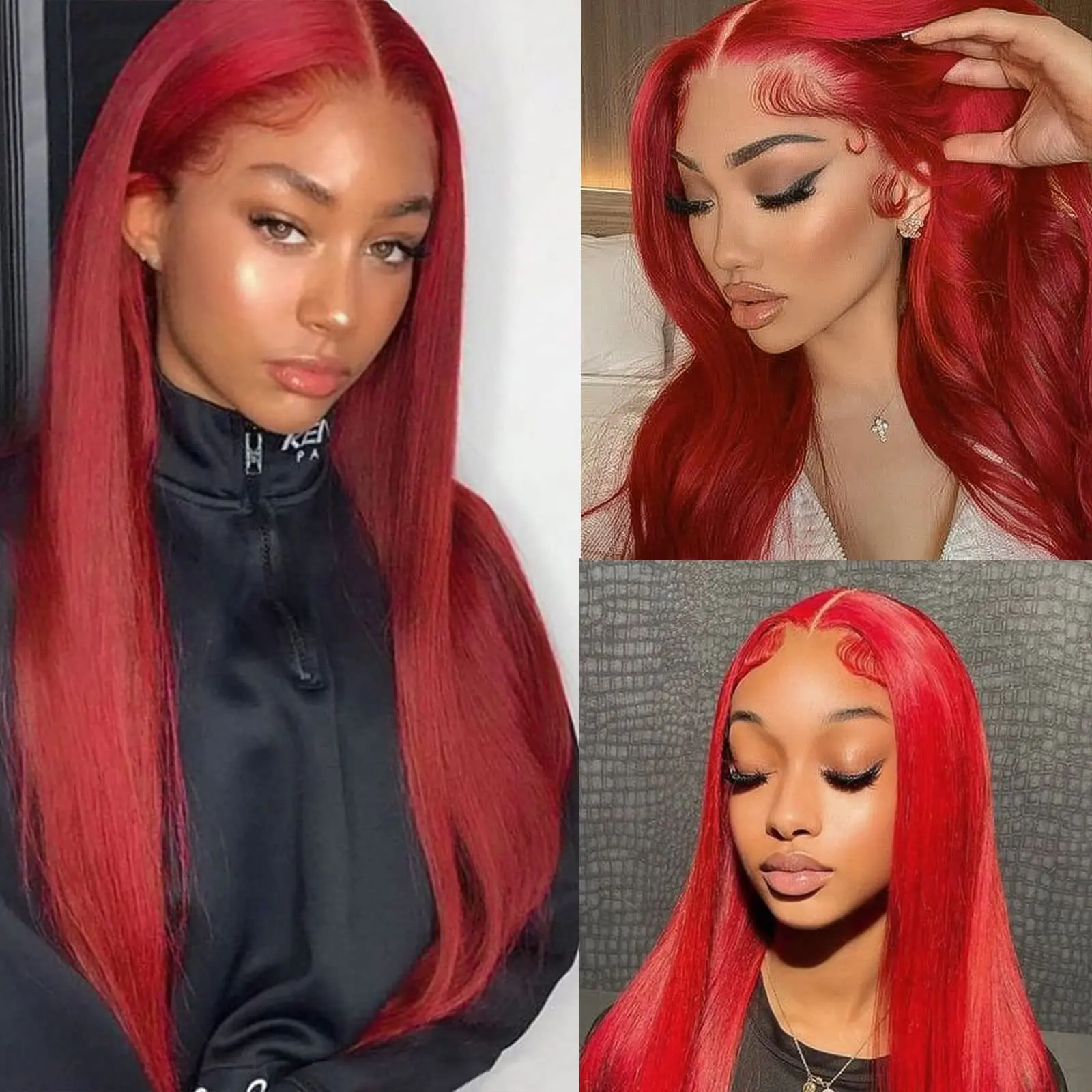 Red 13x4 Lace Front Human Hair Straight long Wigs For Black Women 13x4 Brazilian Pre Plucked Human Hair On Sale Clearance Wigs