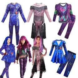 Girls Evie Mal Cosplay Costume D-Descendants3 Kids Fantasia Christmas Halloween Jumpsuits + Wig Sets Child Party Birthday Gifts