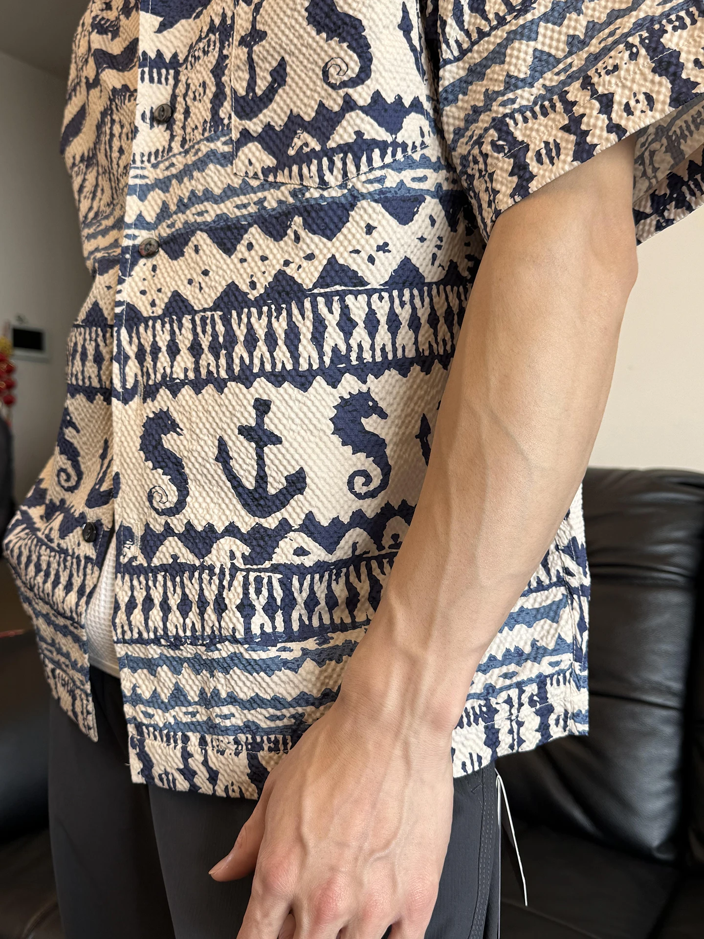 Summer Island Vacation Style Bubble Cloth Print Short Sleeve Men's Shirt American Nautical Casual Fashion Outerwear Coat