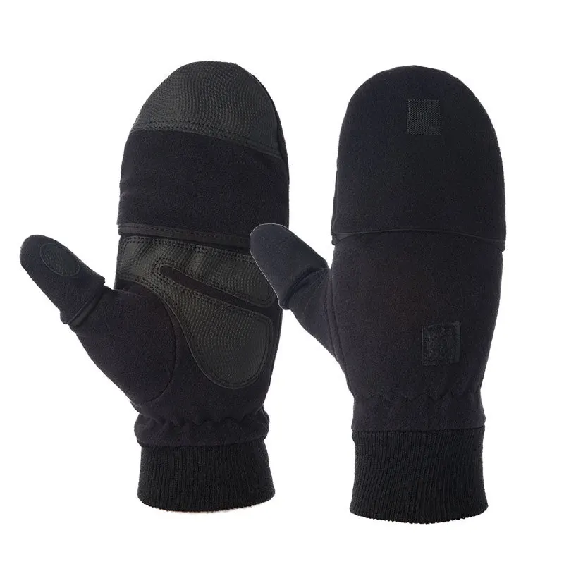 Winter warm Gloves Fingerless Convertible Thermal Mittens Gloves Windproof Polar Fleece Warm men women double-layer Flap Gloves