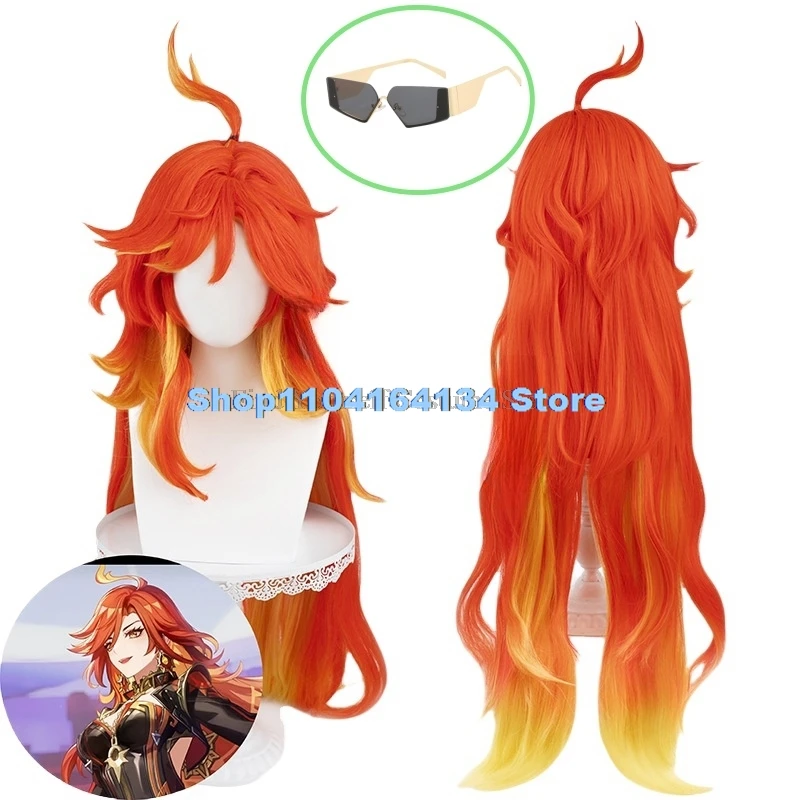 Spel Genshin Impact Mavuika Cosplay Pruik Rood Geel Lang Haar Zonnebril Vrouwen Mannen Halloween Rollenspel Prop