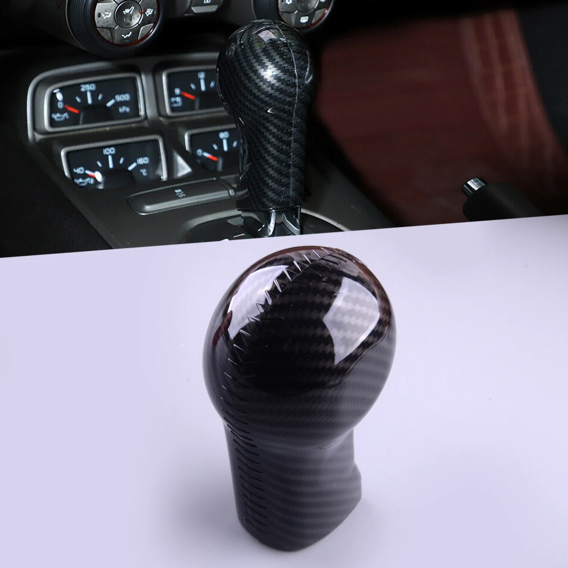 1 Set Carbon Fiber Grain Gear Shift Knob Head Covers Trims Fit For Chevrolet Camaro 2010 2011 2012 2013 2014 2015