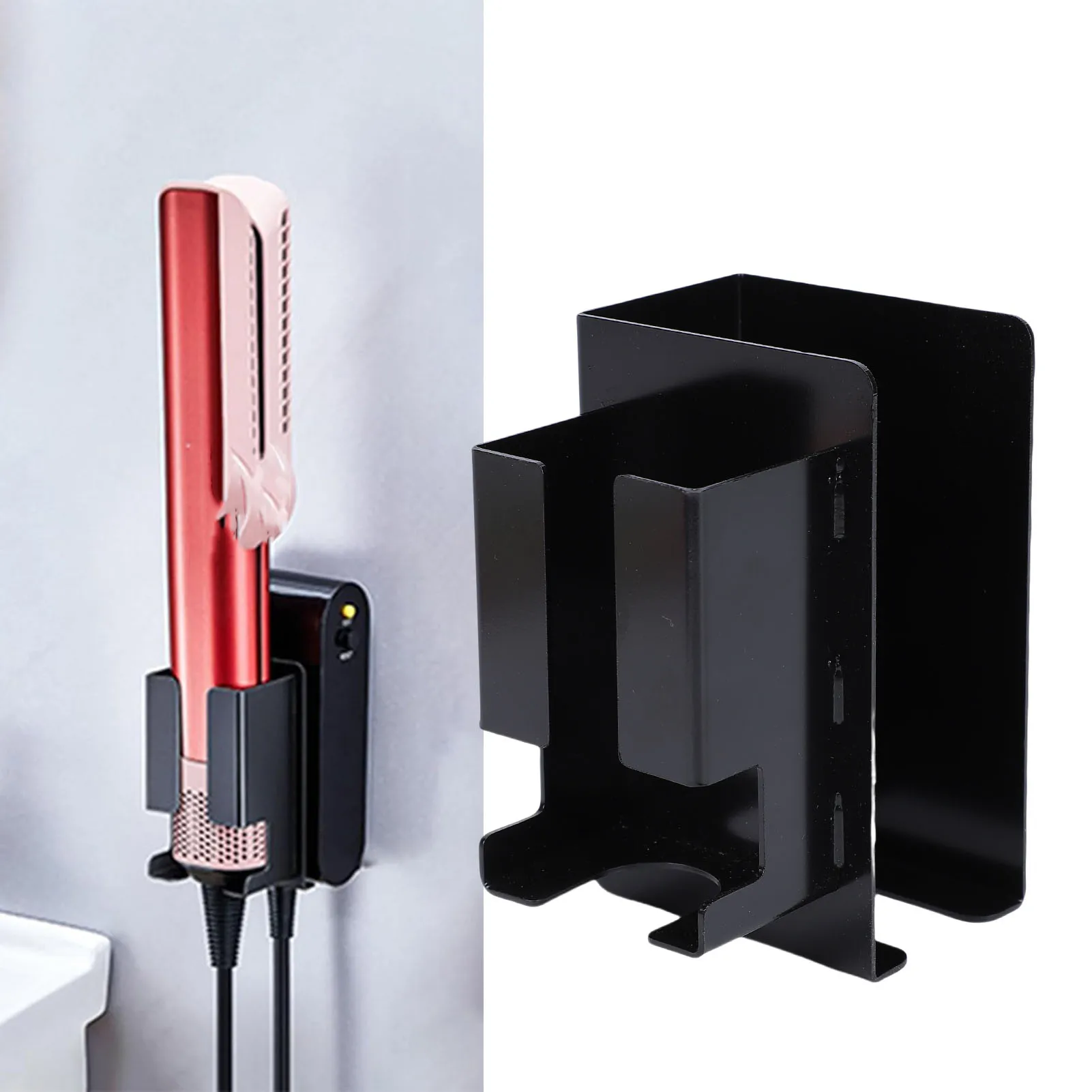Hair Straightener Holder Wall Mount Carbon Steel Hair Tool Storage Organizer with Adhesive for Curling Iron Bathroom - view 2