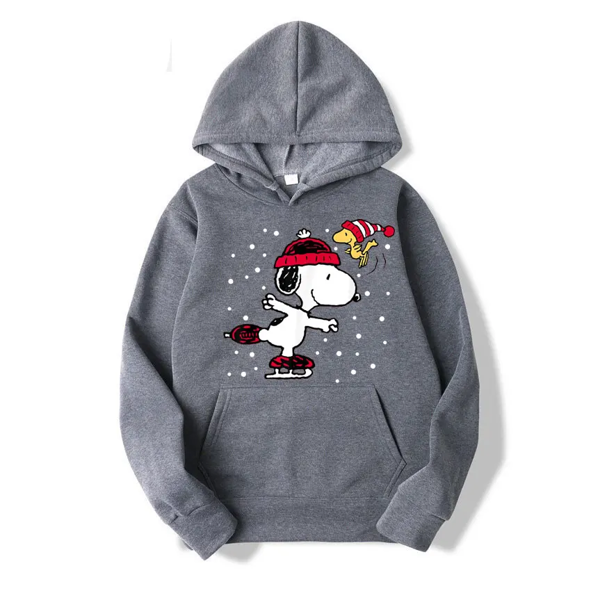 Snoopy and Woodstock Skate Holiday Hoodie Cartoon Fashion Couple Oversized Sweatshirt Tops Spring Autumn Pullover