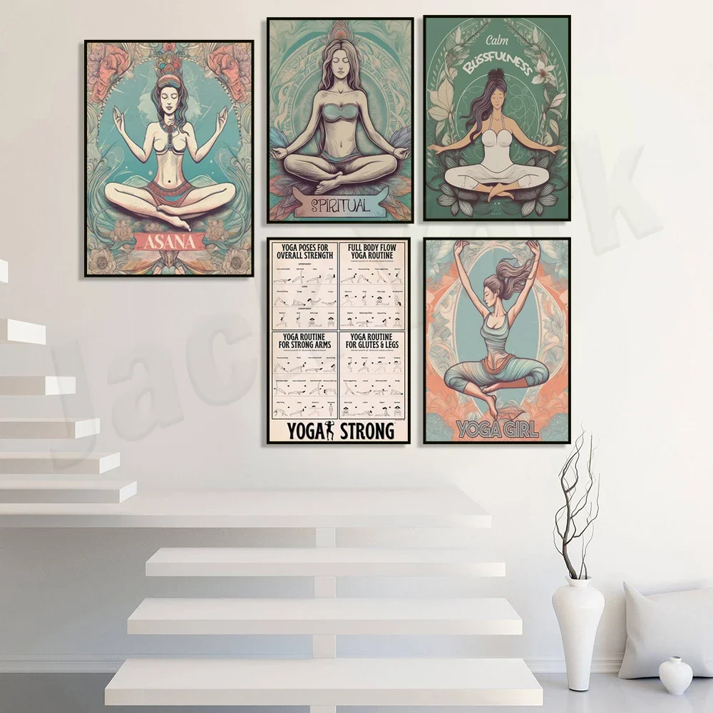 Yoga poses poster, spiritual decoration, yoga power routine for arms, hips and legs, meditation, vedic, zen sea, yoga gift,