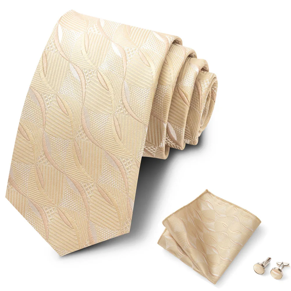 Luxusmarke, 8 cm, Krawatten-Einschubtaschentücher und Manschettenknöpfe-Set für Herren, goldenes Paisley-Muster, Geburtstagsgeschenk, Krawatten- und Anzugaccessoires, passend für Partys. – Detail 24
