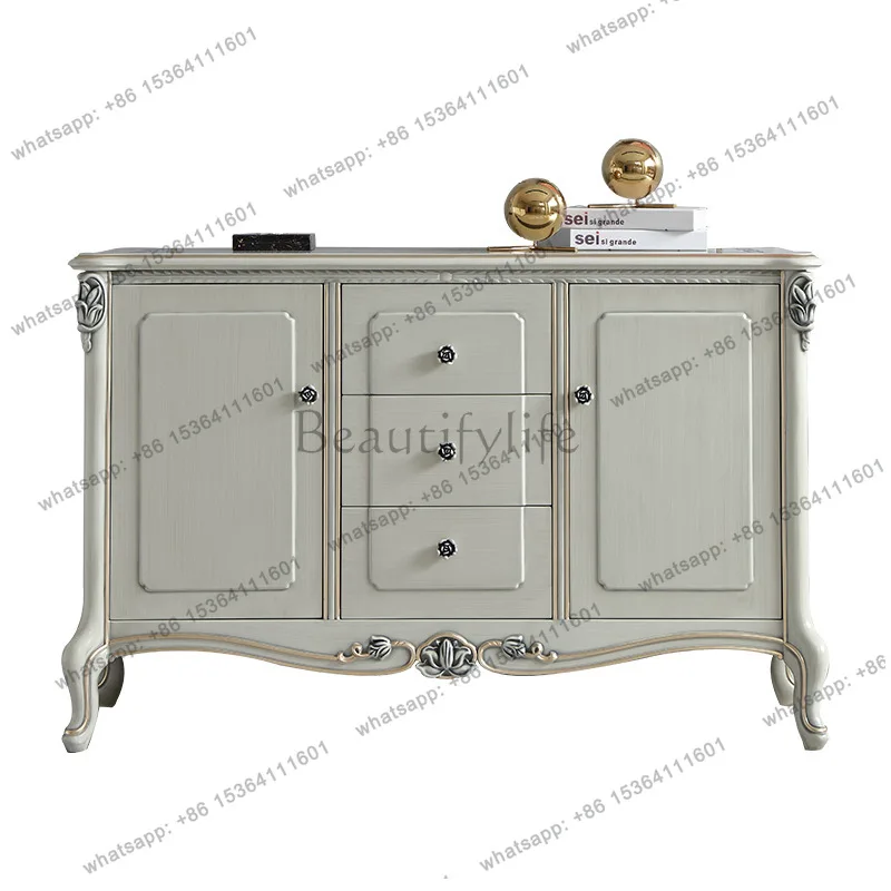 

French light luxury birch dining side cabinet, living room entrance storage cabinet