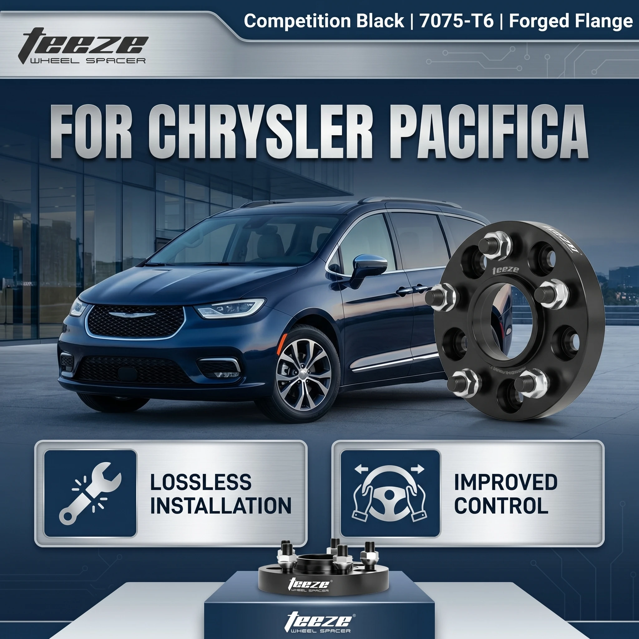 

Teeze 2/4pcs 5x127 CB 71.6mm M12x1.5 Hub Centric Black Forged wheel spacer For Chrysler Pacifica Flange Plate25/30mm