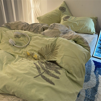 Countryside Forest Duvet Cover Green Leaf Embroidered Quilt Set Four Piece Set Clearance Style Small Fresh Bed Set