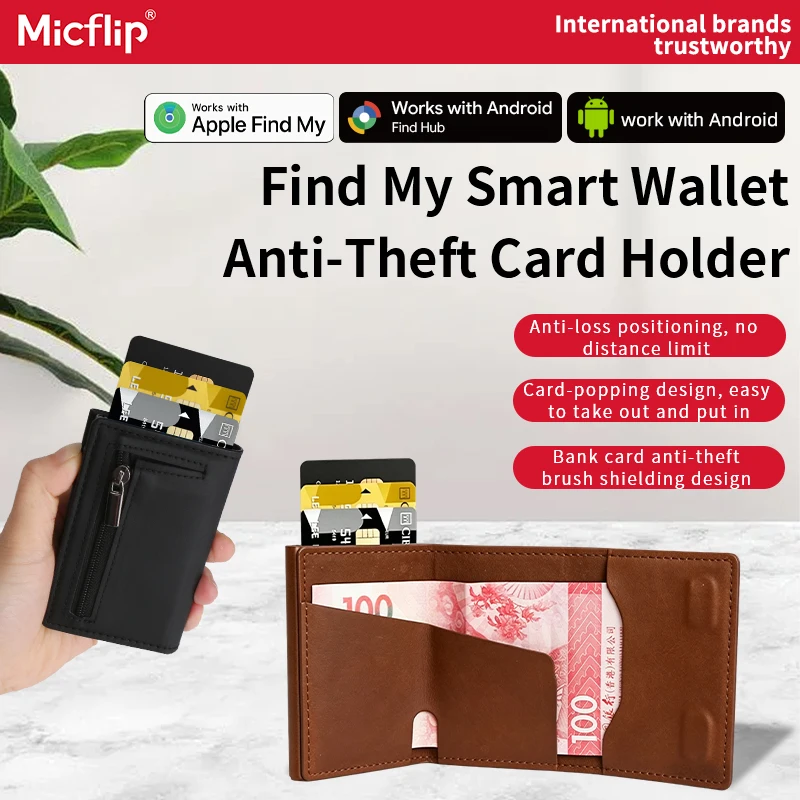 Find My Smart Wallet For Android Apple Anti Loss Card Holder Cover Positioning Device GPS Tracker Wallet Find My One-Tap Locate