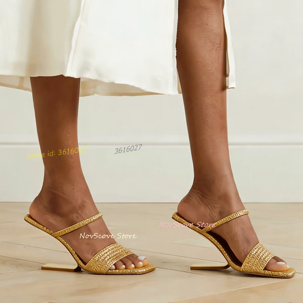 

Open Toe Strange Wedges Heels Sandals Slip On Shallow Fashion Slippers Gold Sexy Women Summer Sandals Rubber Sole