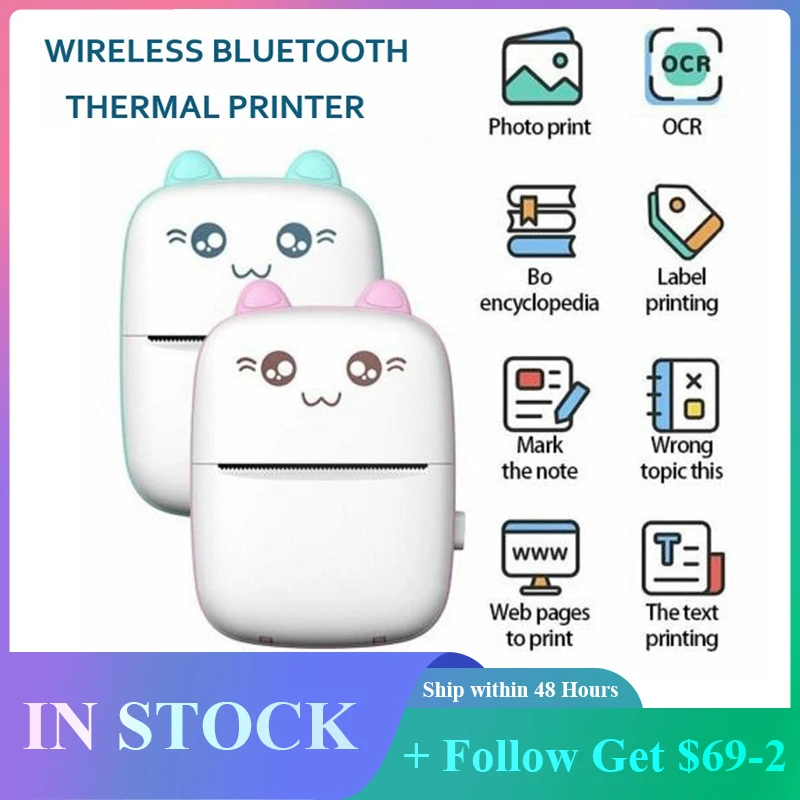 

Портативная термопечатная машина, карманный принтер, Bluetooth, мини-фотоэтикетка, офис, дом, мобильный телефон Android iOS