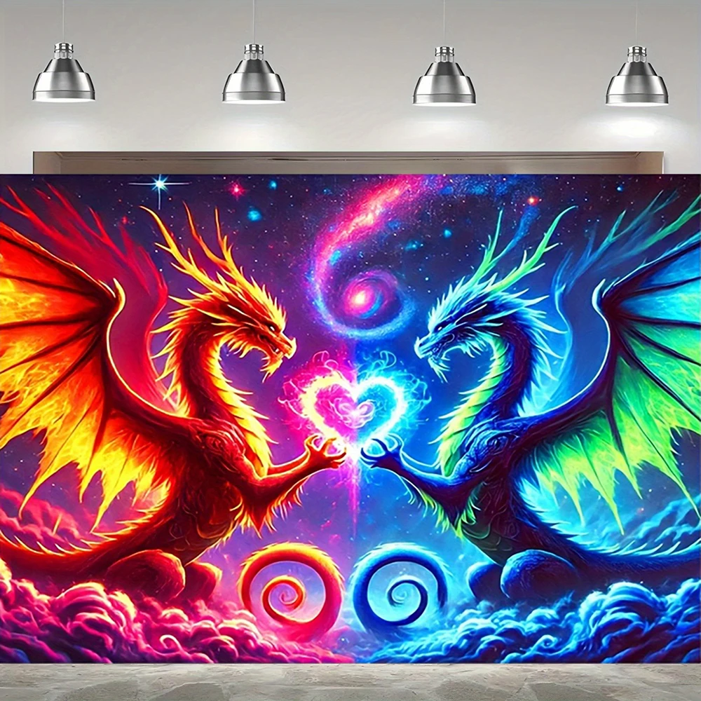 1pc  Neon Fire and Ice  Tapestry, Galaxy Love Heart Wall Hanging for Bedroom Living Room Decor