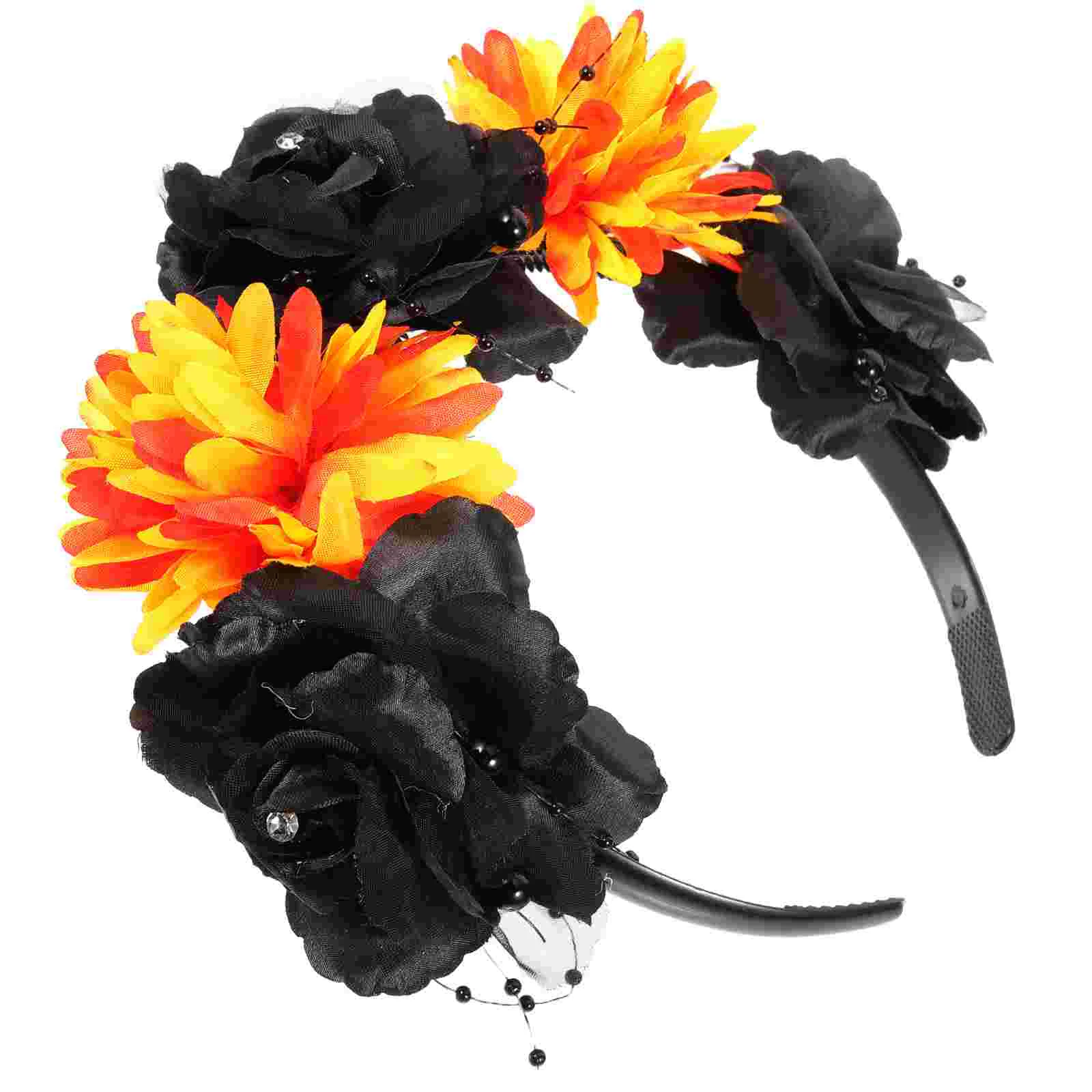 Makeup Headband Red Fabric Flowers with Skull Plastic Halloween Headwear Gothic Lolita Floral Crown Women's Miss