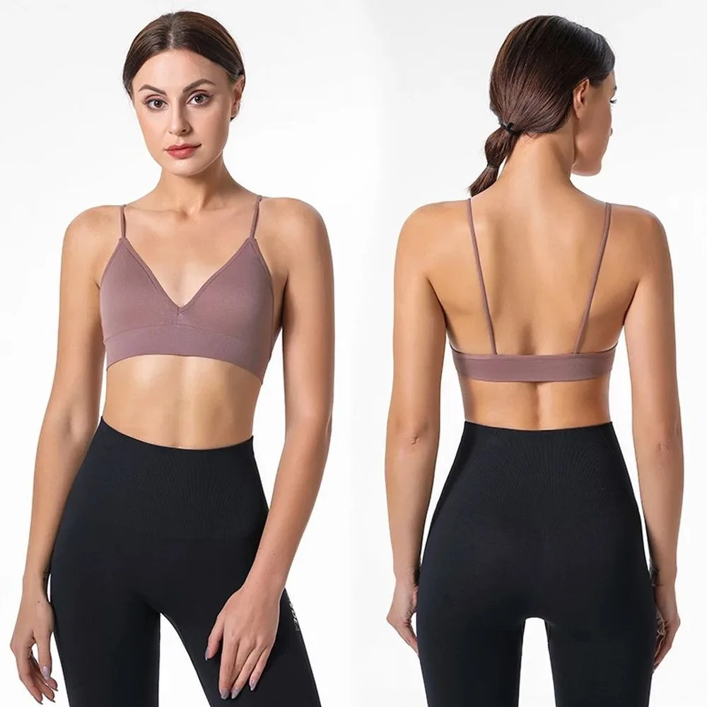 

For Girls Boneless Seamless Triangle Cup Sports Bra Fitness Yoga Top Women Crop Top Deep V Bralettes