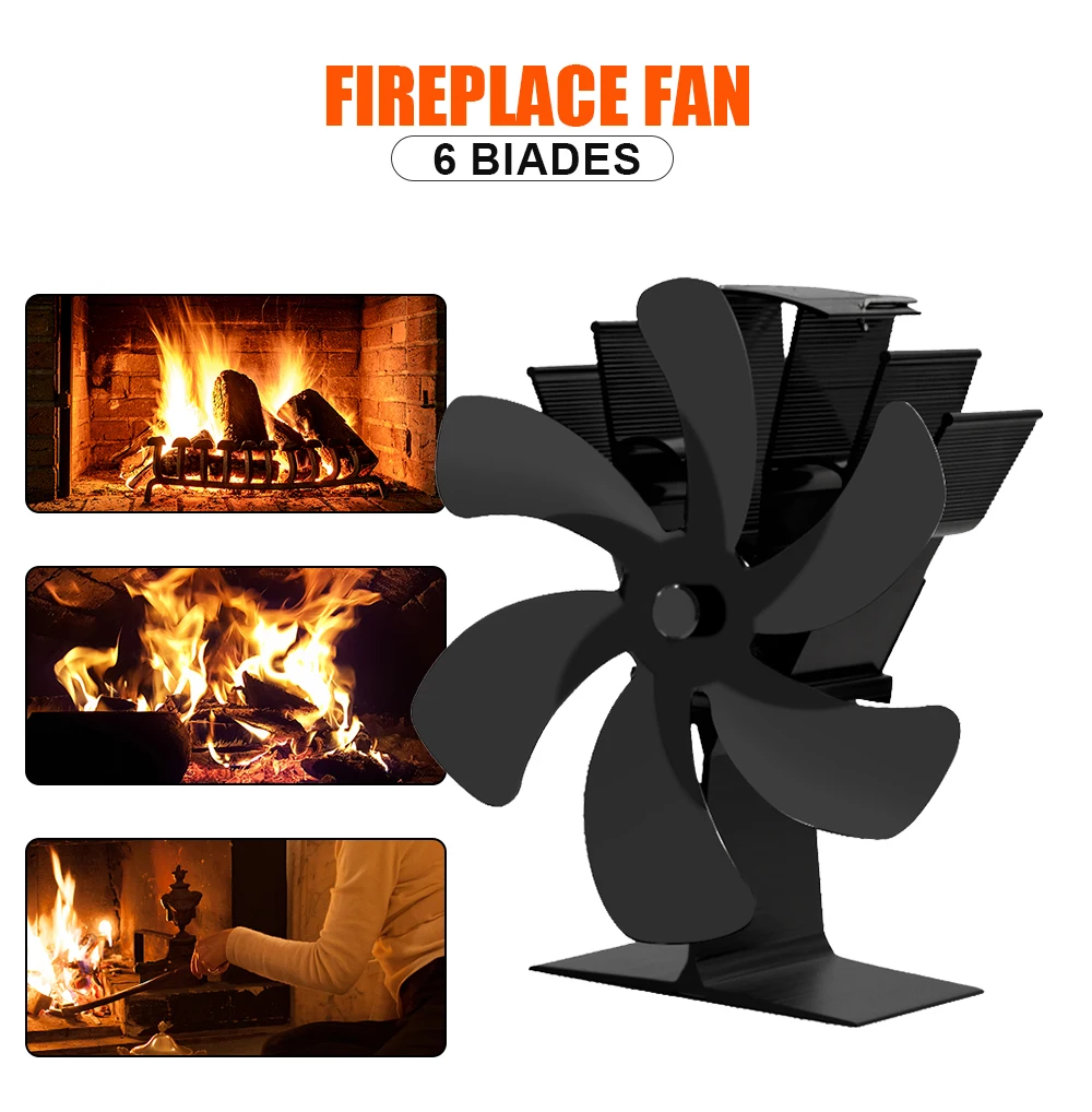 6 Blades Stove Fan Heat Powered Fireplace Fan Log Wood Burner Quiet Eco-fan Home Wood Stove Warmer Efficient Heat Distribution