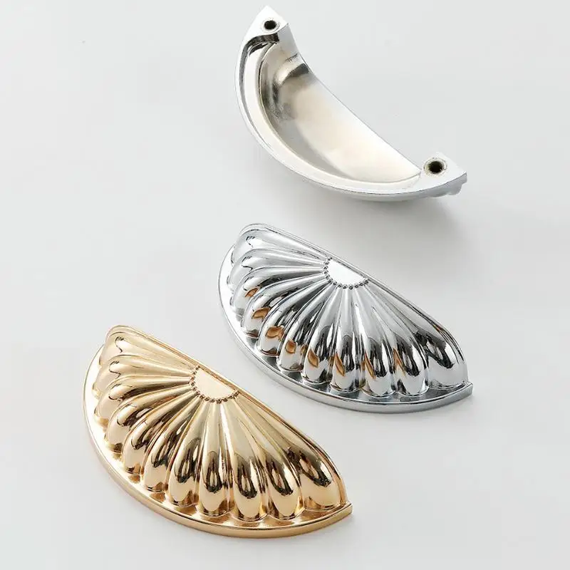 Solid Zinc Alloy Semicircle Shell Drawer Pulls Scratch Resistant Cabinet Handles for Wardrobe Headboard Home Renovation