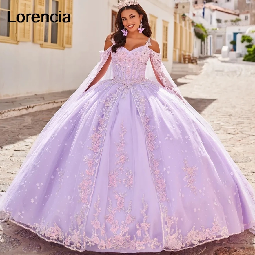 Lorencia azul royal quinceanera vestido de baile ouro renda apliques miçangas com capa mexicano doce 16 vestidos de 15 anos yqd733